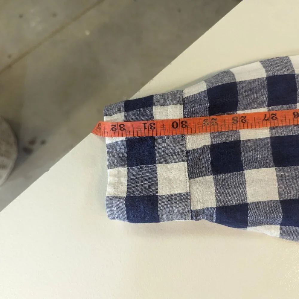 J. Crew Size Large 100% Linen Navy/White Checkered Button Down